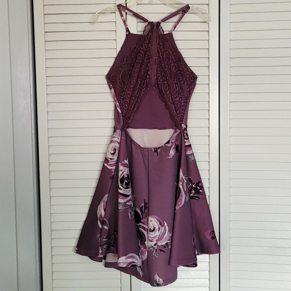 Dry Goods Purple Floral Mini Dress with Lace Back and Open Back - Spring, Summer - Picture 5 of 15